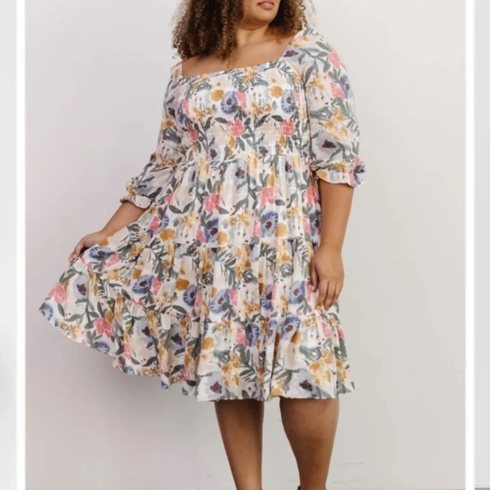 NWT BALTIC BORN Marta Floral Smocked Midi Dress 1X - Picture 1 of 11